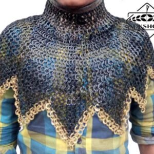 Chainmail Collar 9mm Flat Ring Riveted with Washer Brass Trim