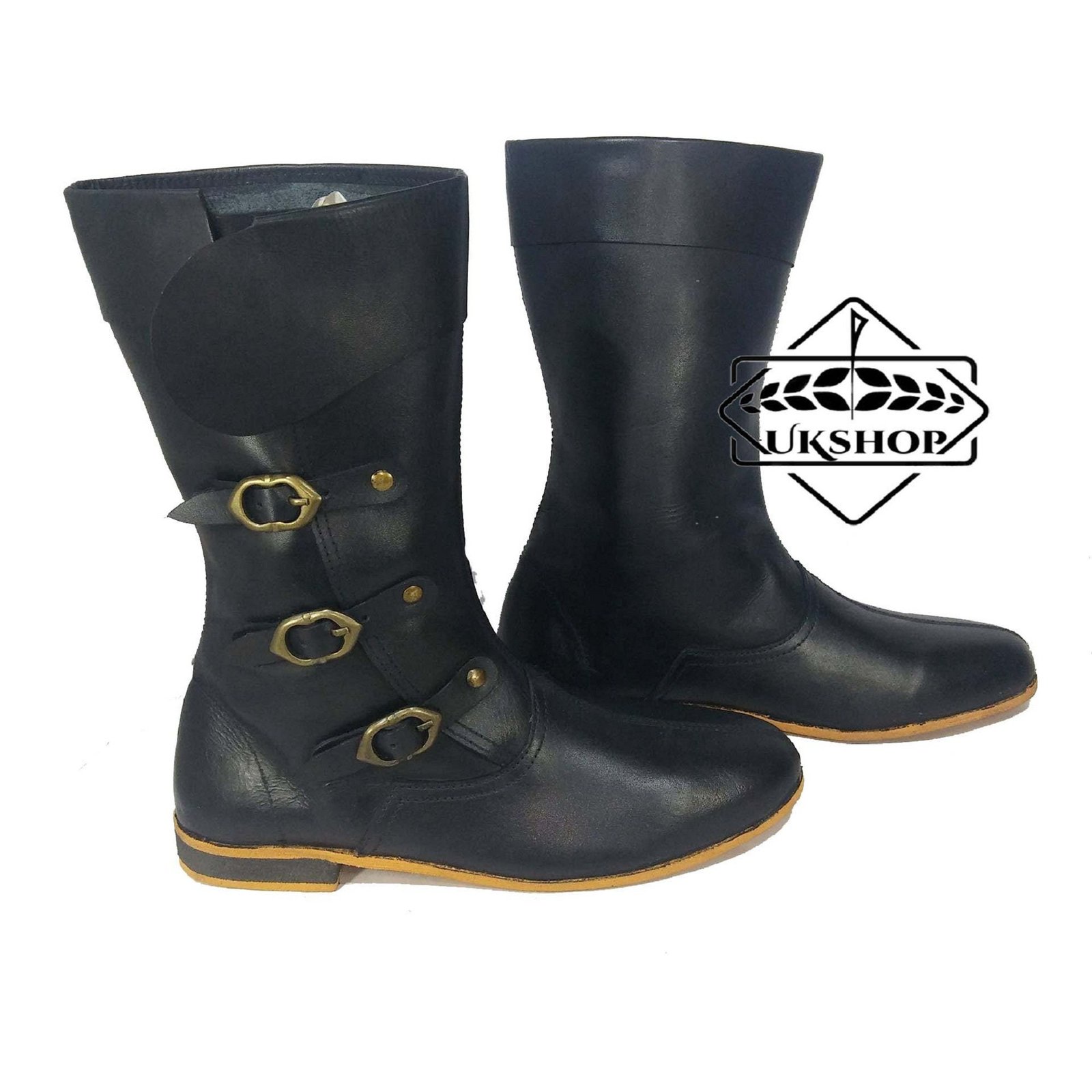 medieval leather boots 3 buckle