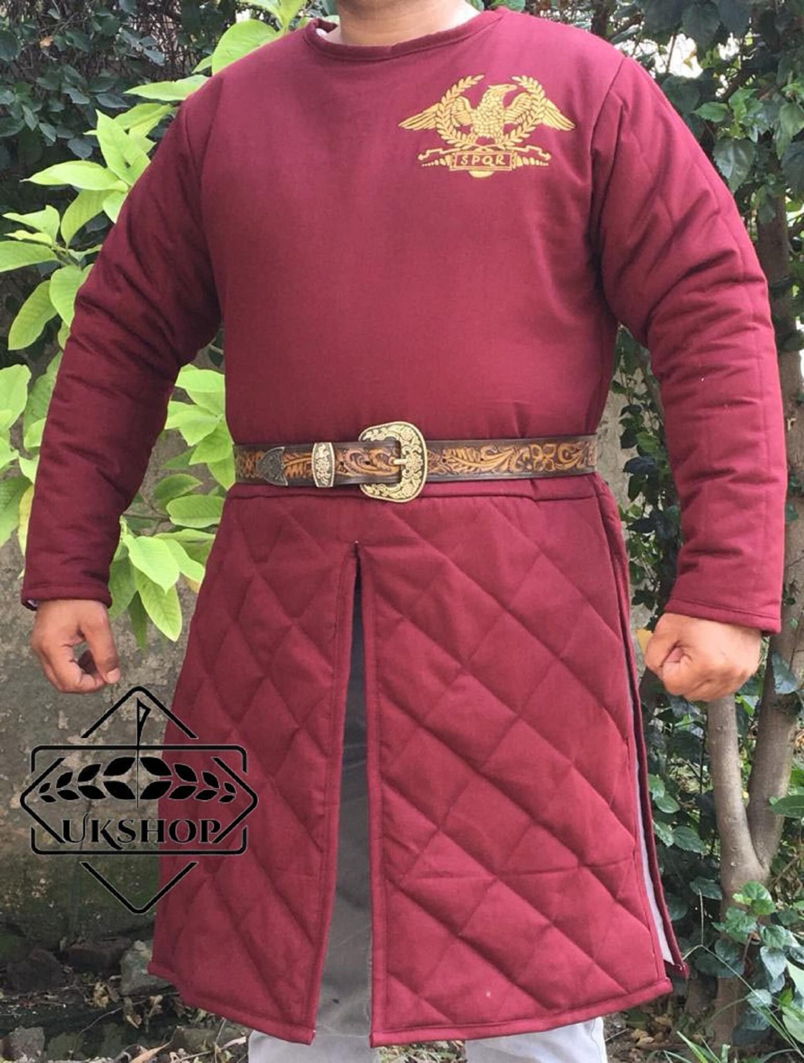 Medieval Gambeson with SPQR Eagle Golden Design
