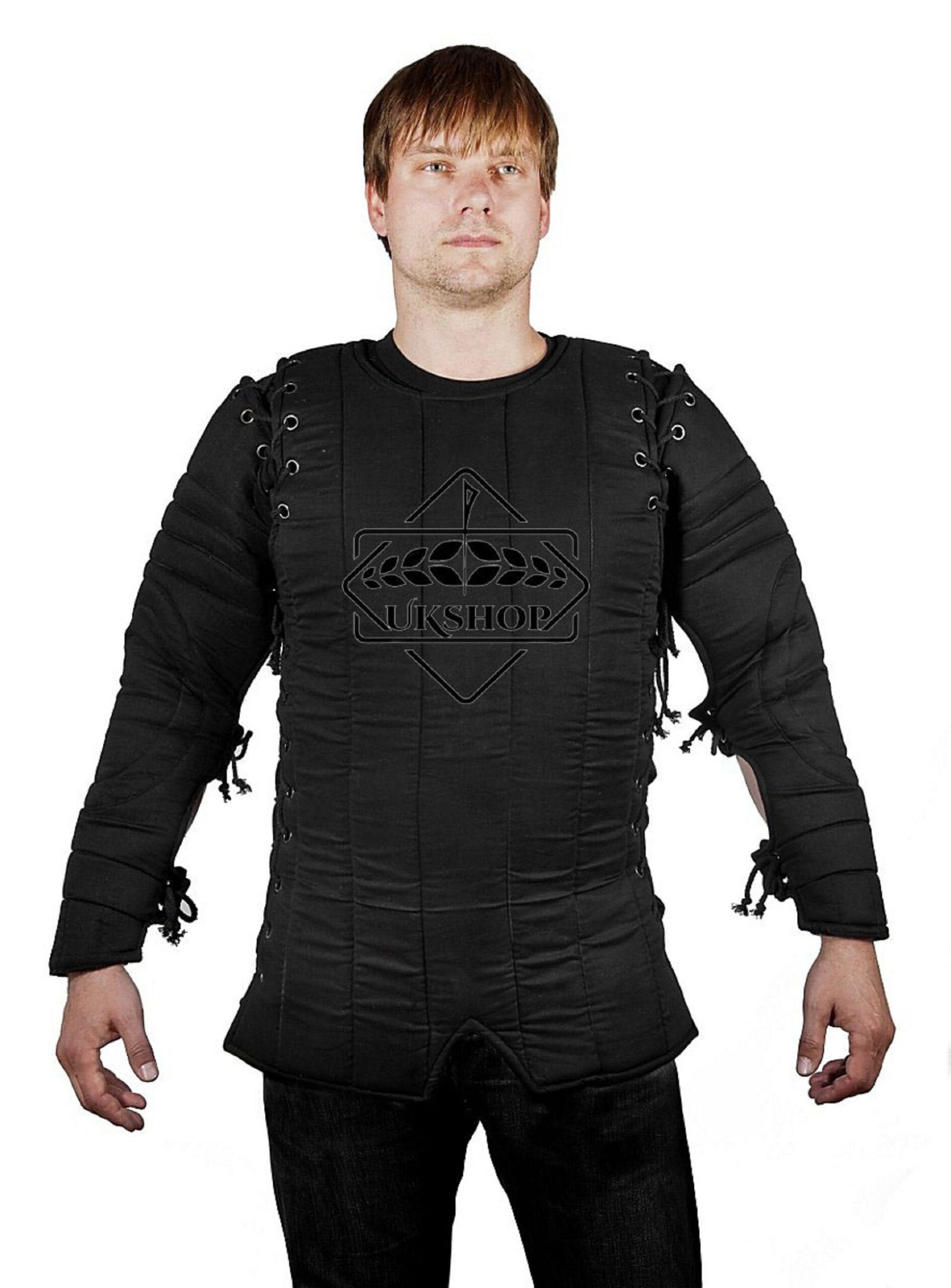 Medieval Black Gambeson w Arm Lacing, Medieval Costume Gambeson For Events, Thanks giving gift