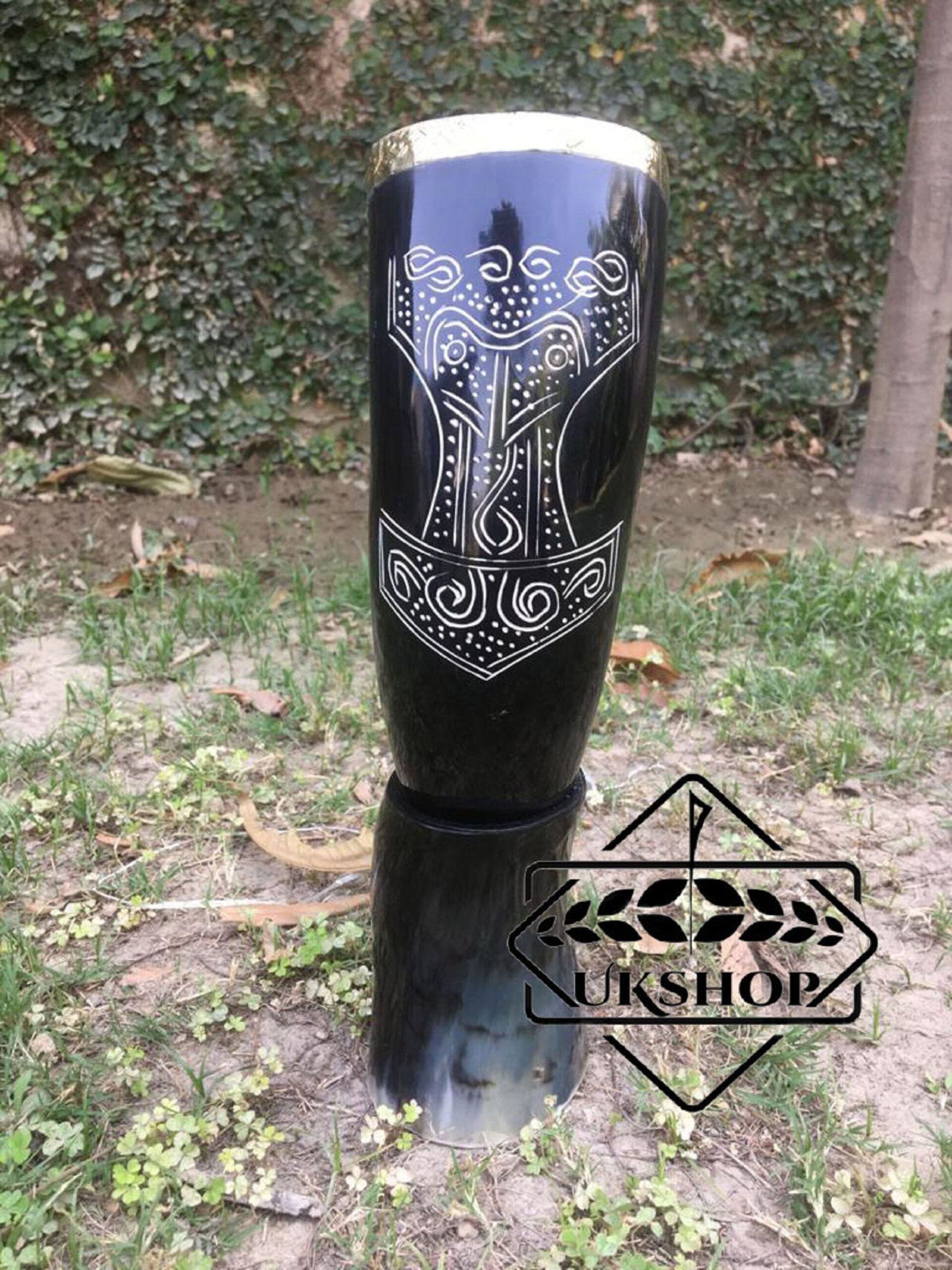 drinking horn with brass