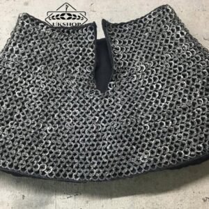 Chainmail Aventail with Cotton Padded collar (neck protection), 9mm flat riveted with solid rings Aventail, Easter