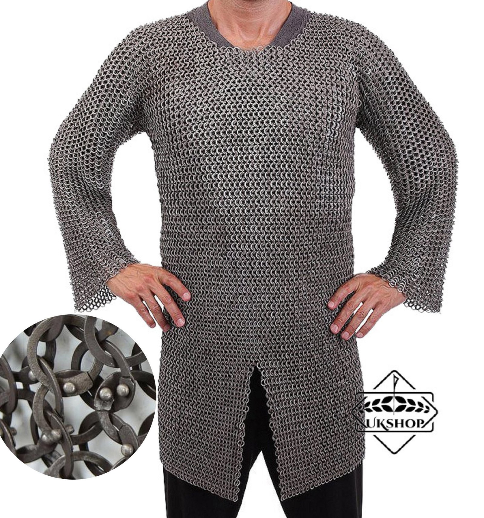 Chainmail Shirt, Stainless Steel 9mm Flat Ring Round Riveted Full Sleeves