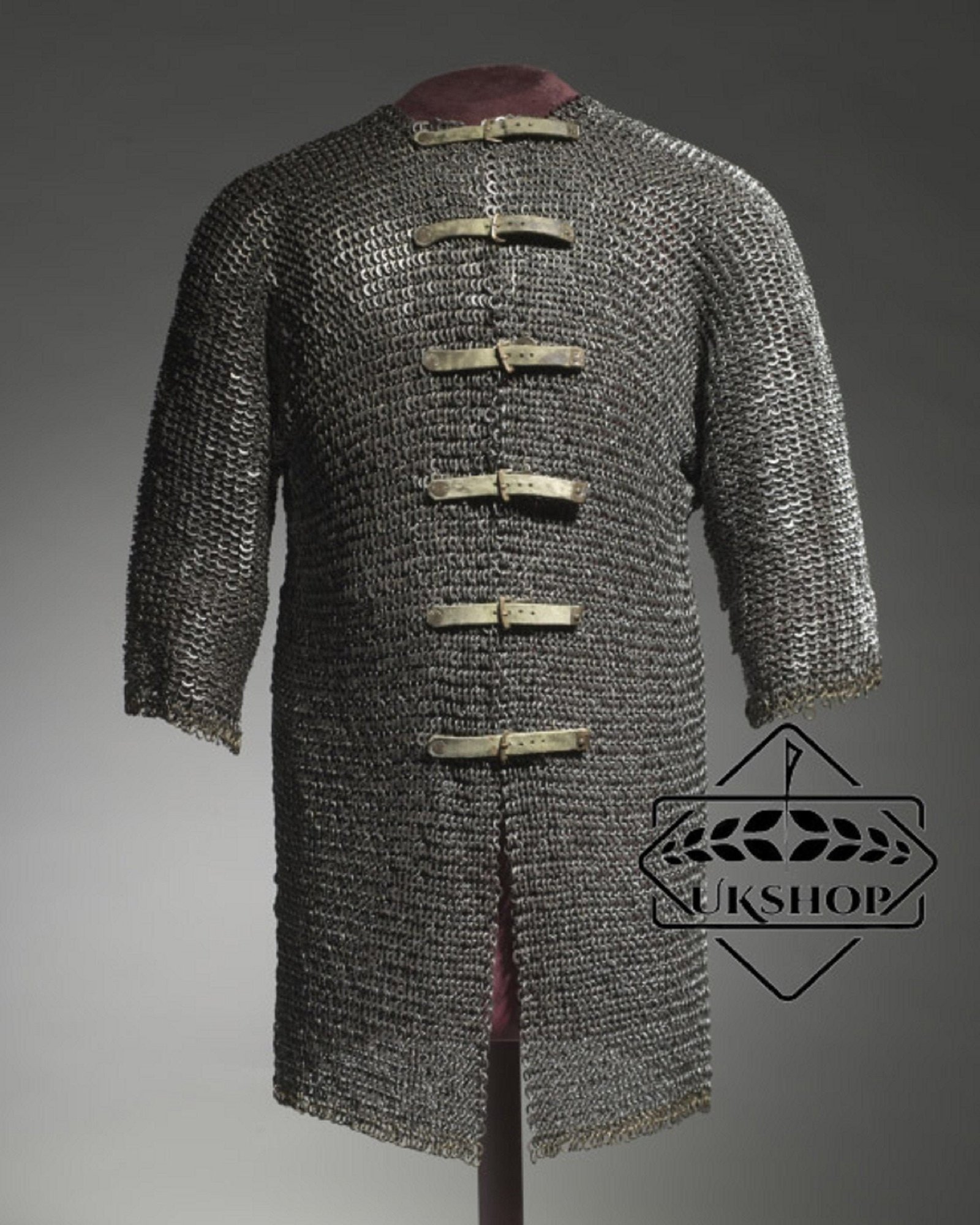9mm Chainmail shirt, Flat riveted with Solid rings chain mail shirt, Hauberk shirt front open shirt, Full Sleeves Chainmail Shirt, Easter