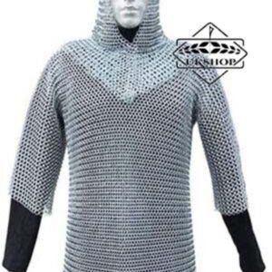 Butted Chainmail Shirt With Coif, Aluminum ChainMail Haubergeon, Easter