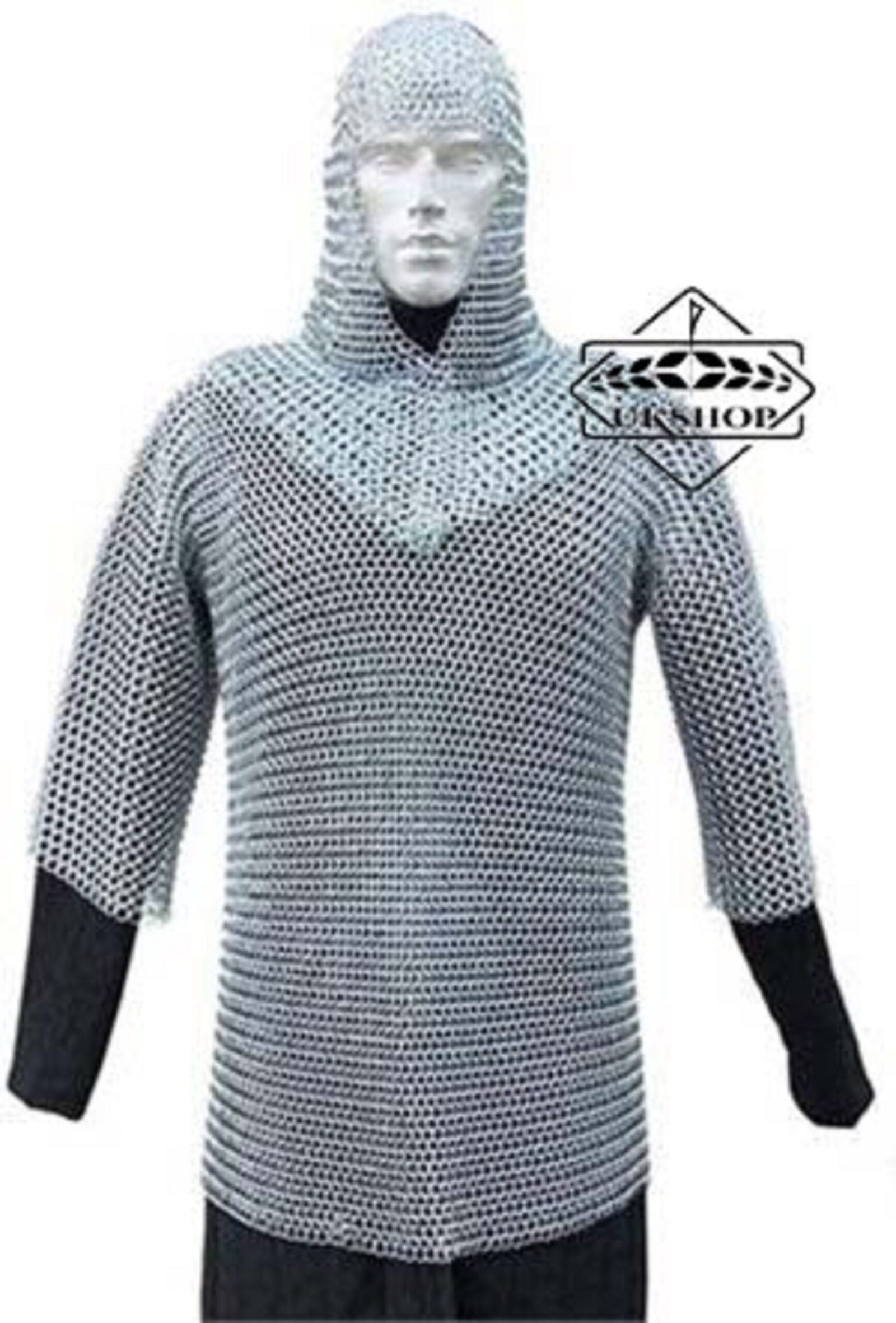 Butted Chainmail Shirt With Coif, Aluminum ChainMail Haubergeon, Easter