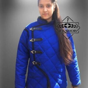 Medieval Blue Female Padded Gambeson, Long sleeves Gambeson, Thanks giving gift