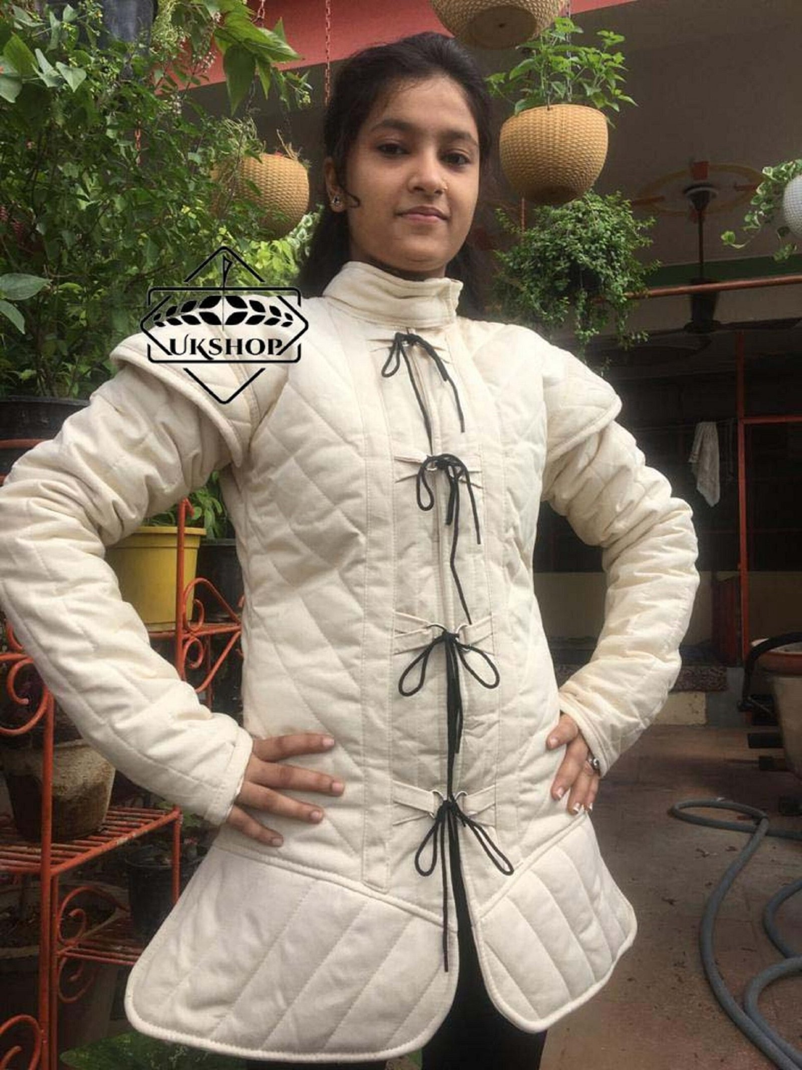 Girl White Gambeson with padding Costume Gambeson, Thanks giving gift
