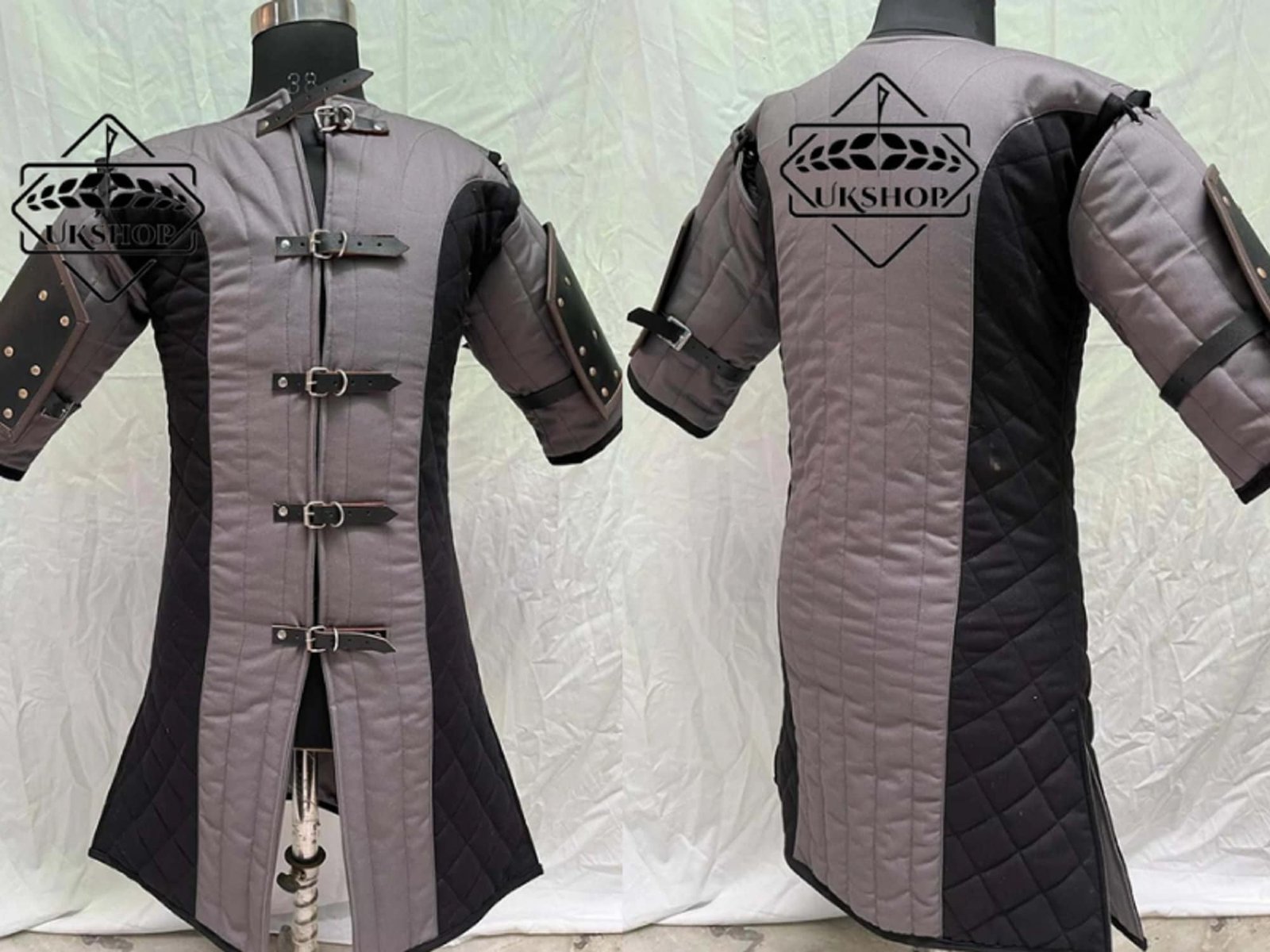 Medieval Gambeson Dark Gray with Black Free Leather Arm