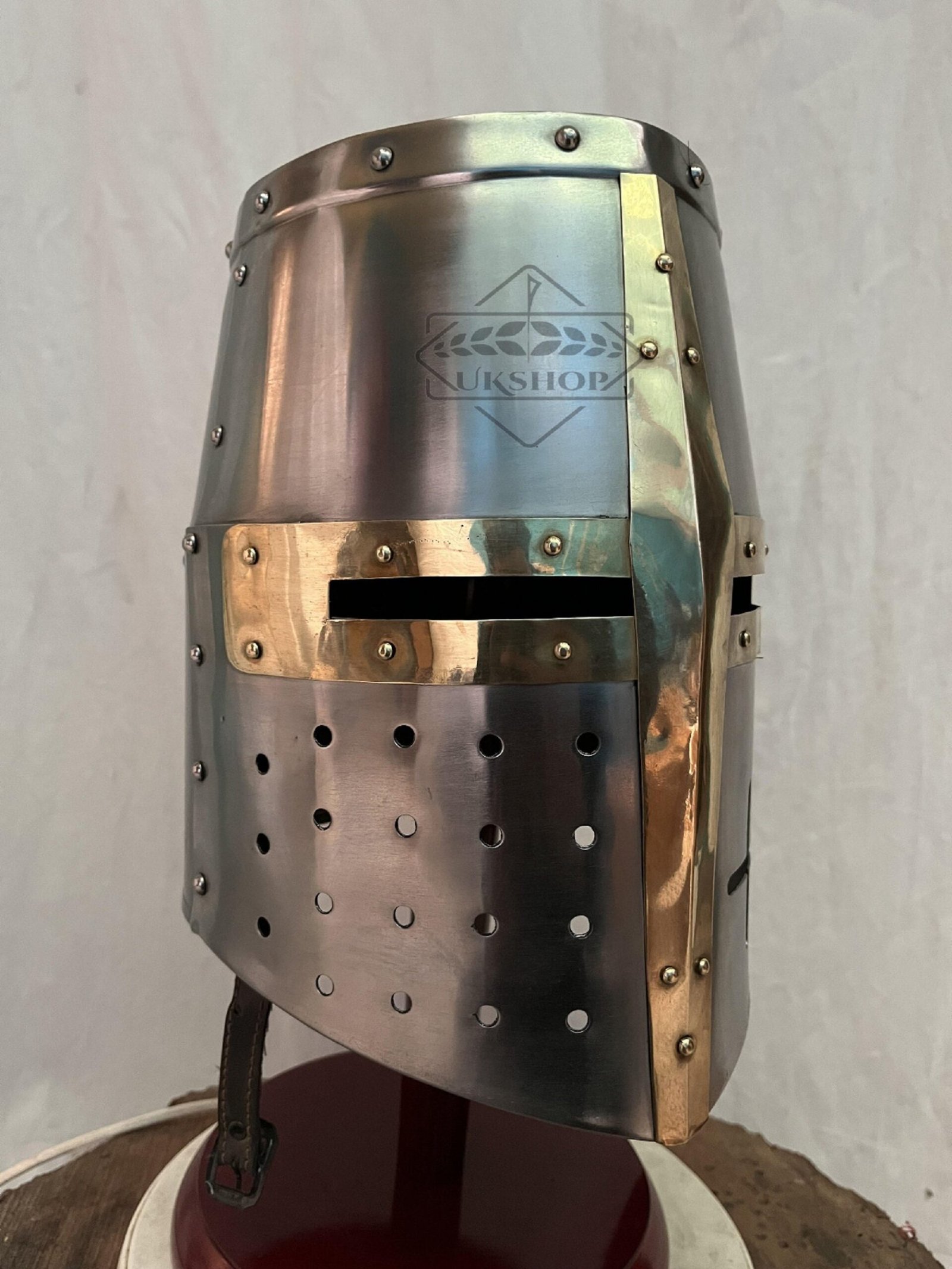 Crusader Knight Great Helmet with Brass Cross