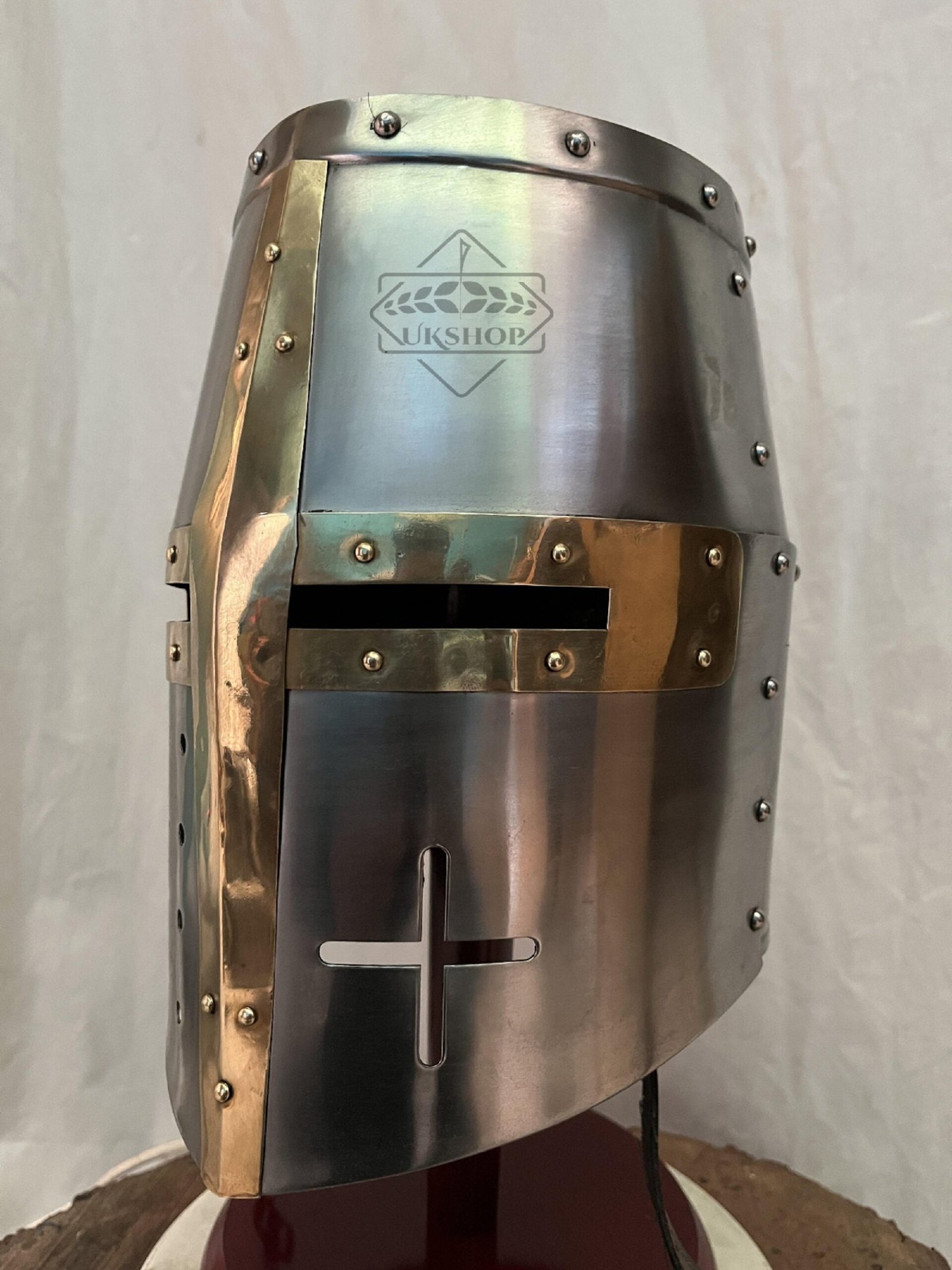 Crusader Knight Great Helmet with Brass Cross