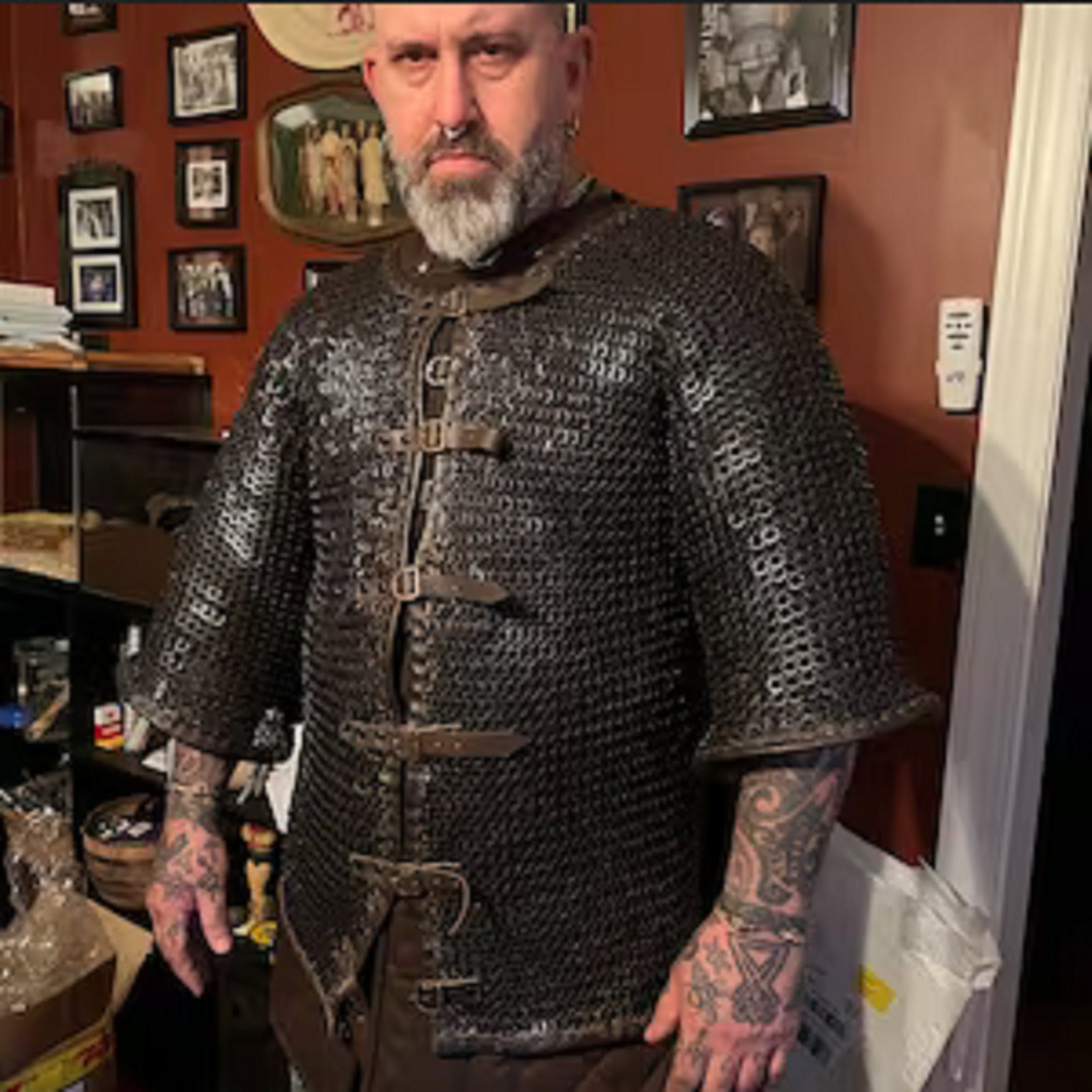 chainmail hauberk with buckle clouser