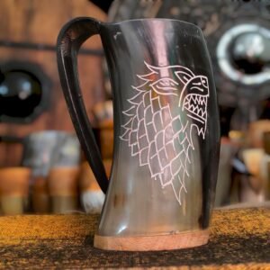 Viking Drinking Horn mug wolf carved
