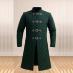 Medieval Linen Gambeson with Black Leather Trimmed