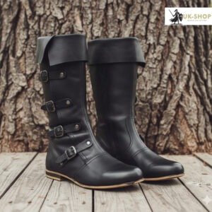 Medieval High Leather Boots - Black