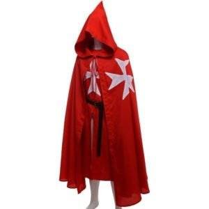 Medieval Knight Tunic & Cloak with Maltese Cross Red
