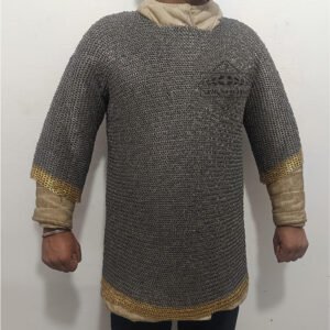 Chainmail Shirt - 6MM Round Ring Riveted Solid Rings with Brass Trim on Edge