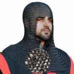Chainmail Coif 9mm Round Riveted with solid rings Aluminium Black