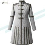 Medieval Padded Gambeson Costume Full Sleeve With Brown Leather Trim